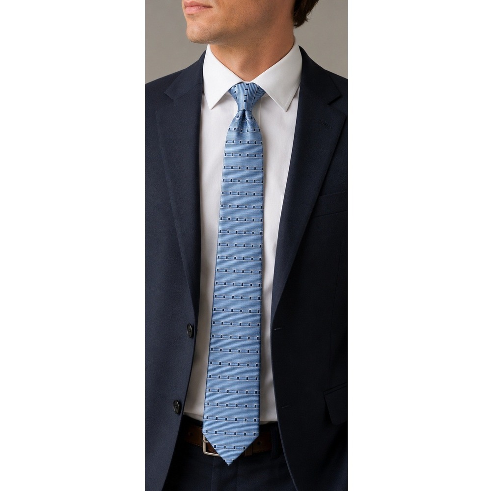 Tommy Hilfiger Mens Silk Tie Light Blue Navy Geometric Square Pattern USA Made